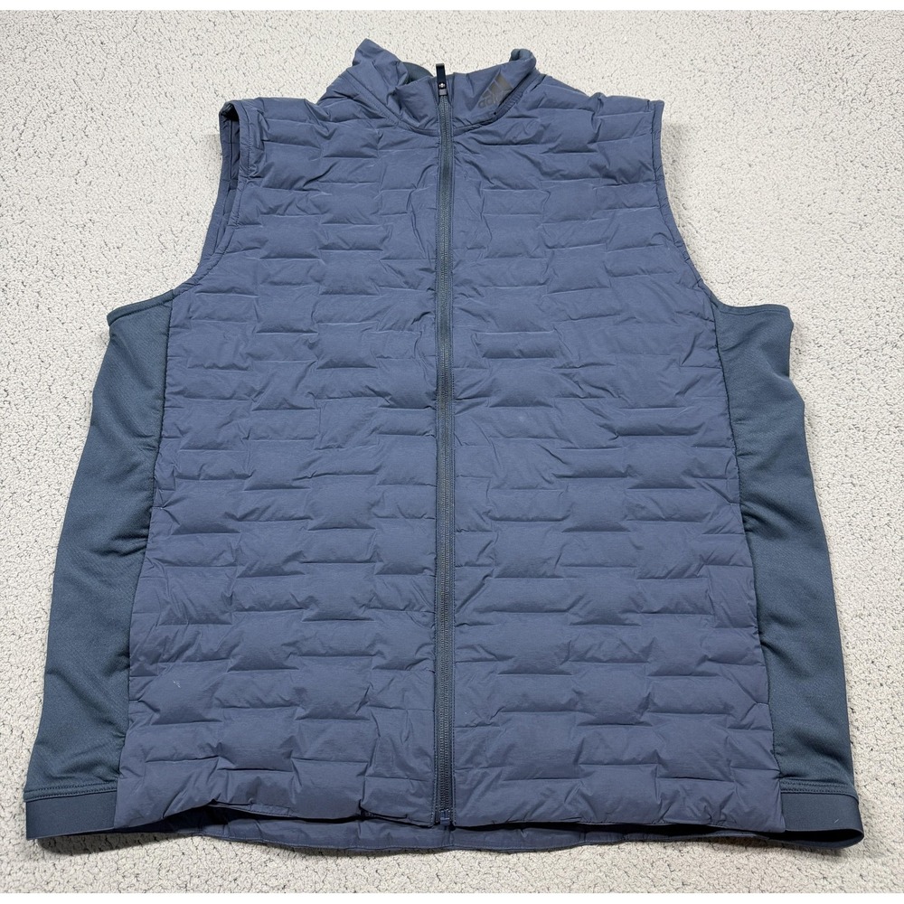 Adidas Frostguard Puffer Vest Mens XL Blue Quilted Down Full Zip Golf Insulated